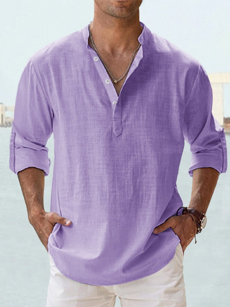 Flax collar long-sleeved T-shirt