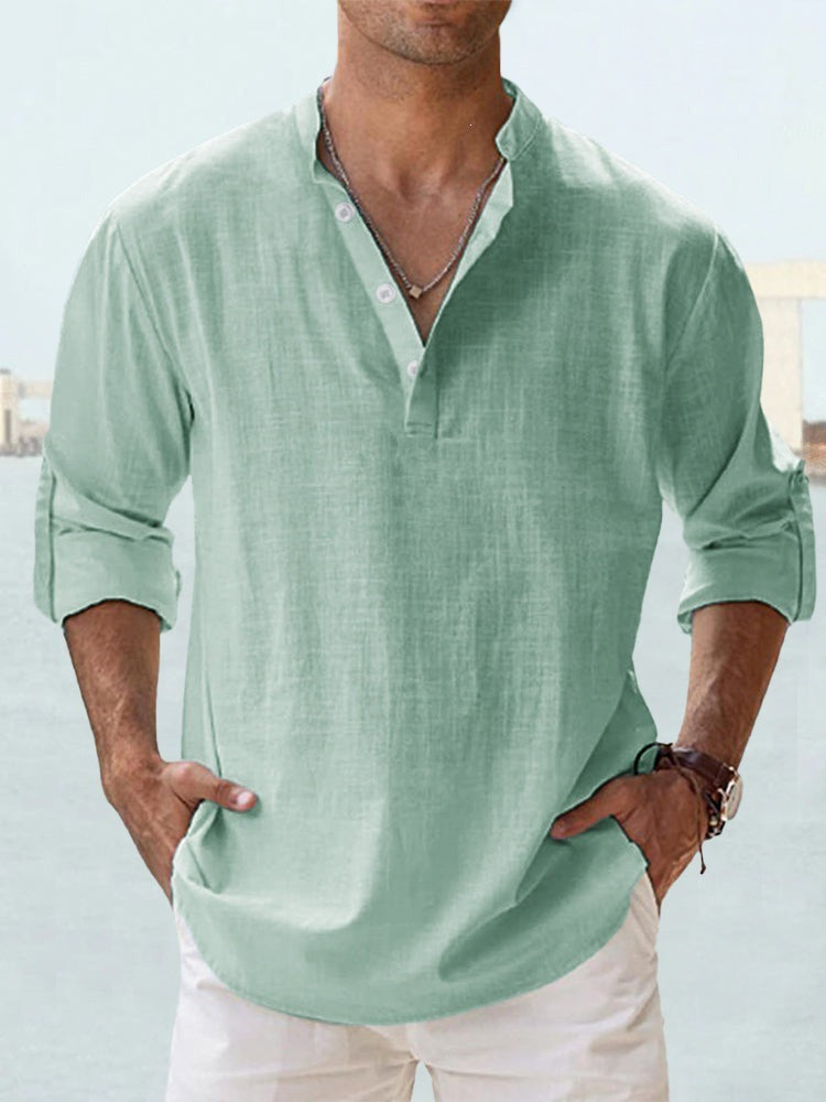 Flax collar long-sleeved T-shirt