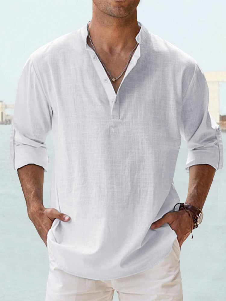 Flax collar long-sleeved T-shirt