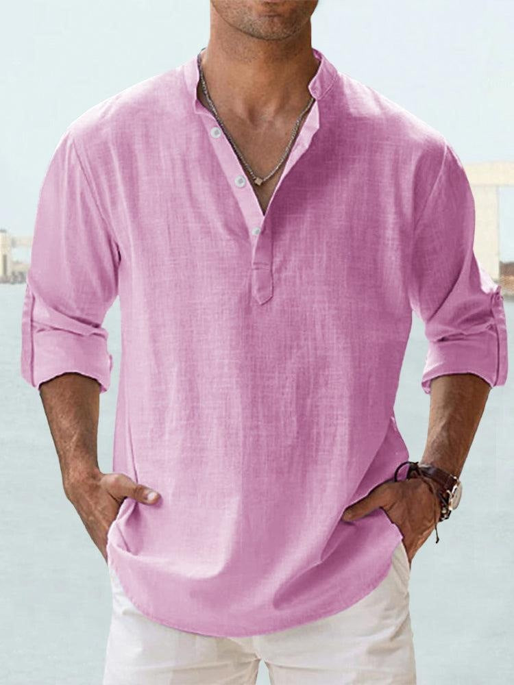 Flax collar long-sleeved T-shirt