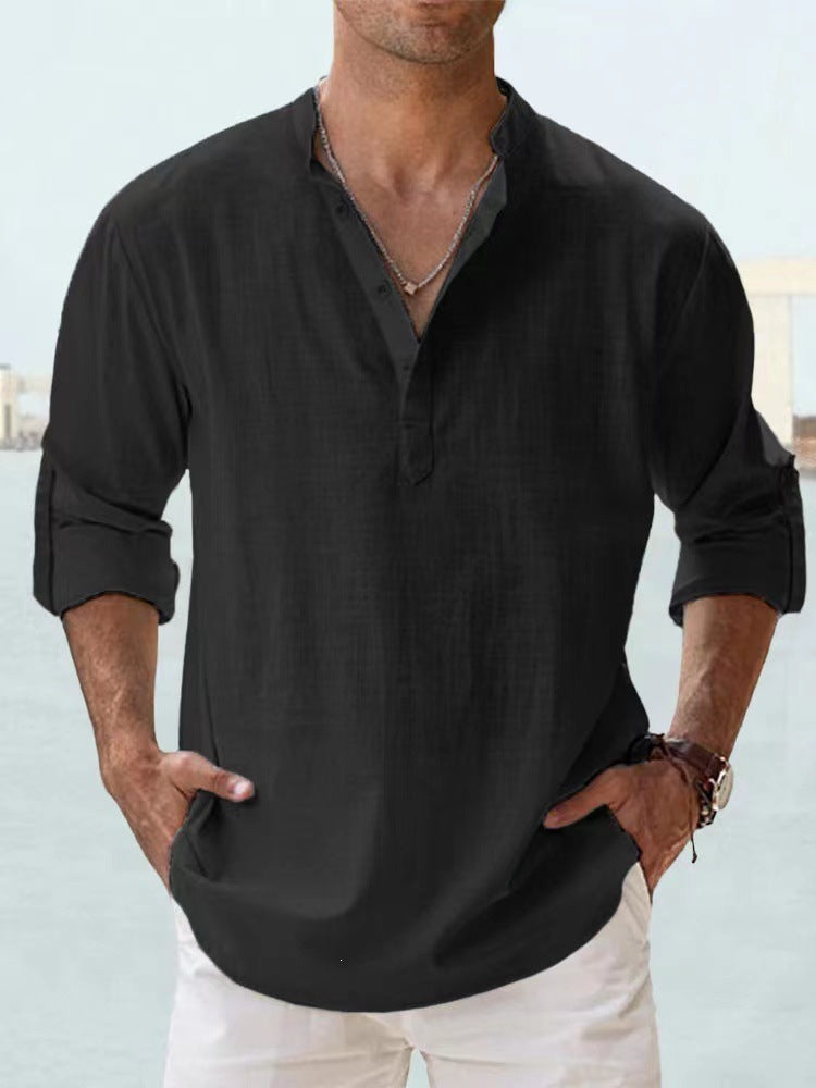 Flax collar long-sleeved T-shirt