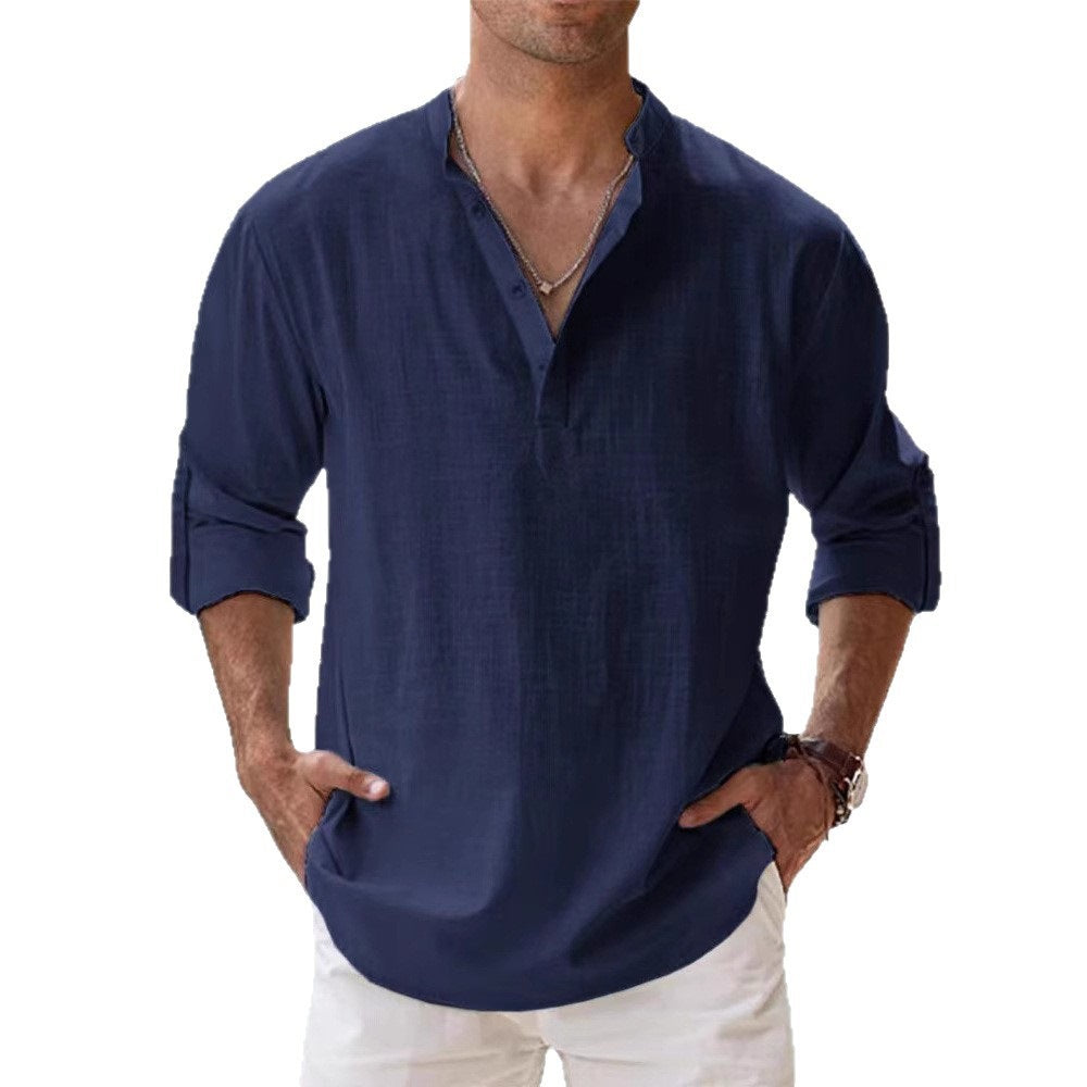 Flax collar long-sleeved T-shirt
