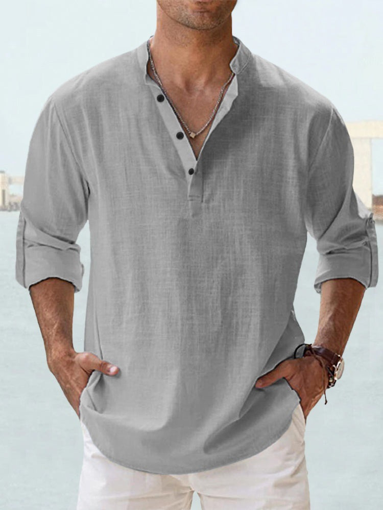 Flax collar long-sleeved T-shirt