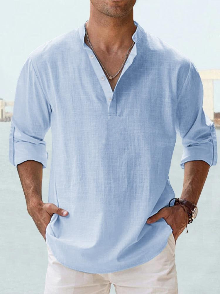 Flax collar long-sleeved T-shirt