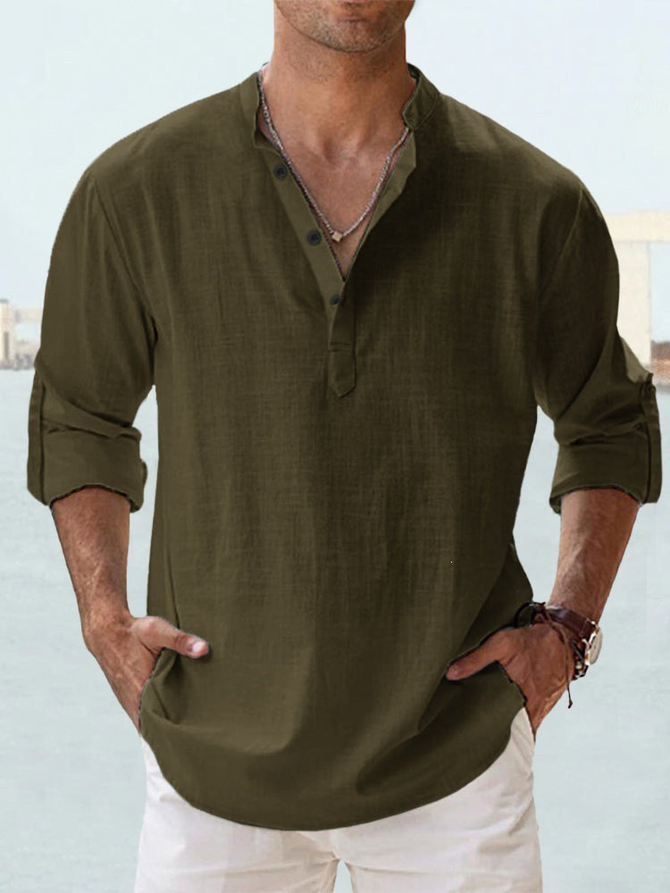 Flax collar long-sleeved T-shirt