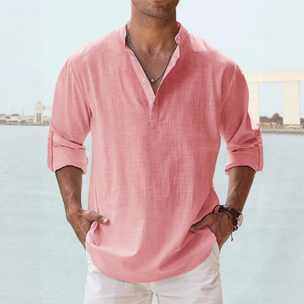 Flax collar long-sleeved T-shirt
