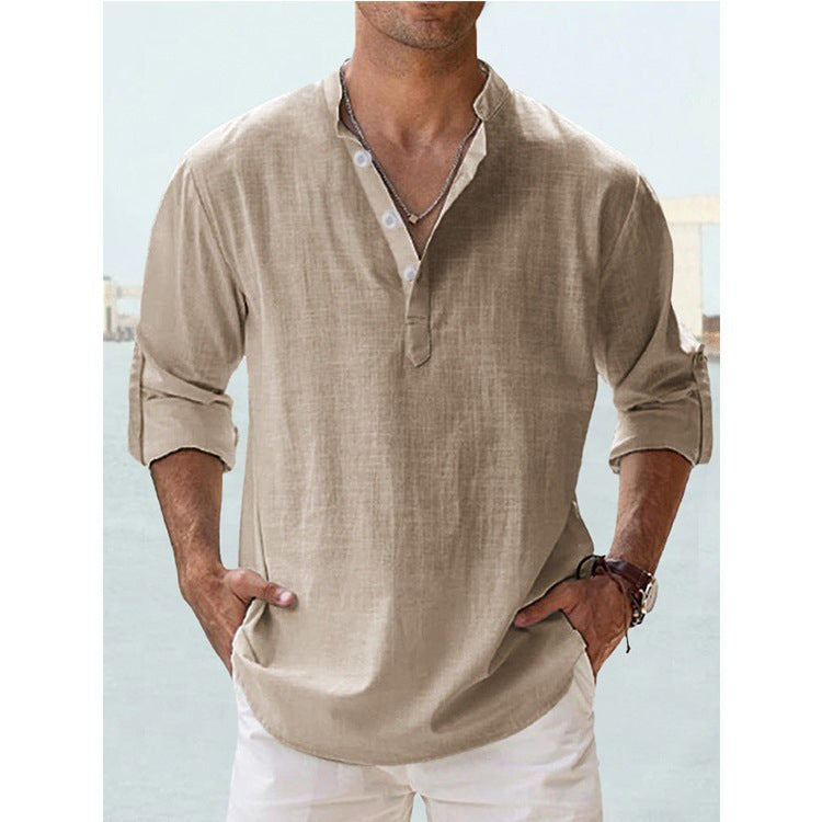 Flax collar long-sleeved T-shirt
