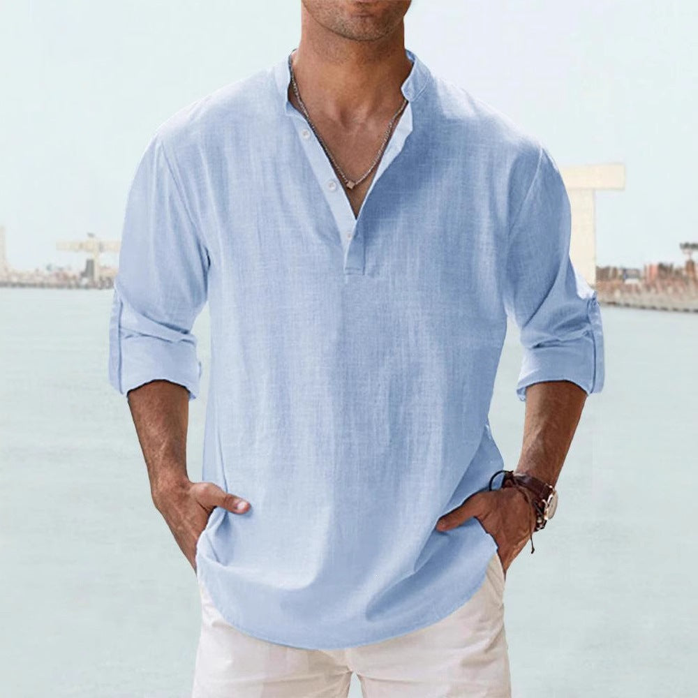 Flax collar long-sleeved T-shirt