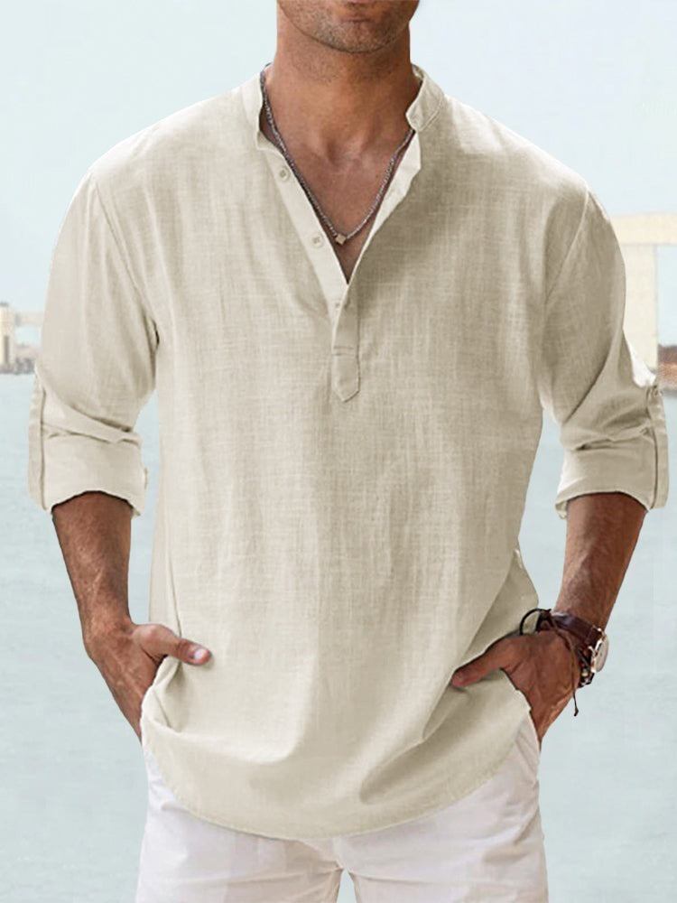 Flax collar long-sleeved T-shirt