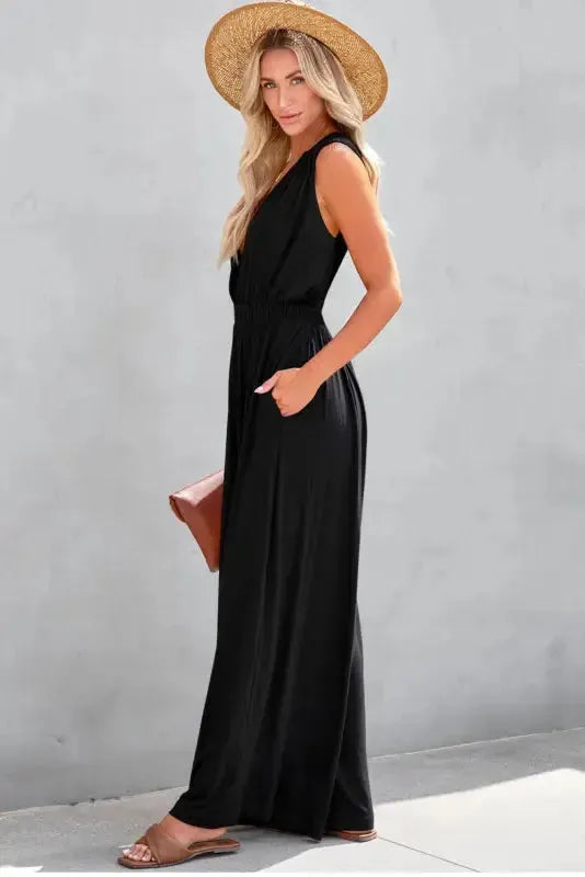 Crisscross Wide Leg Backless Jumpsuit