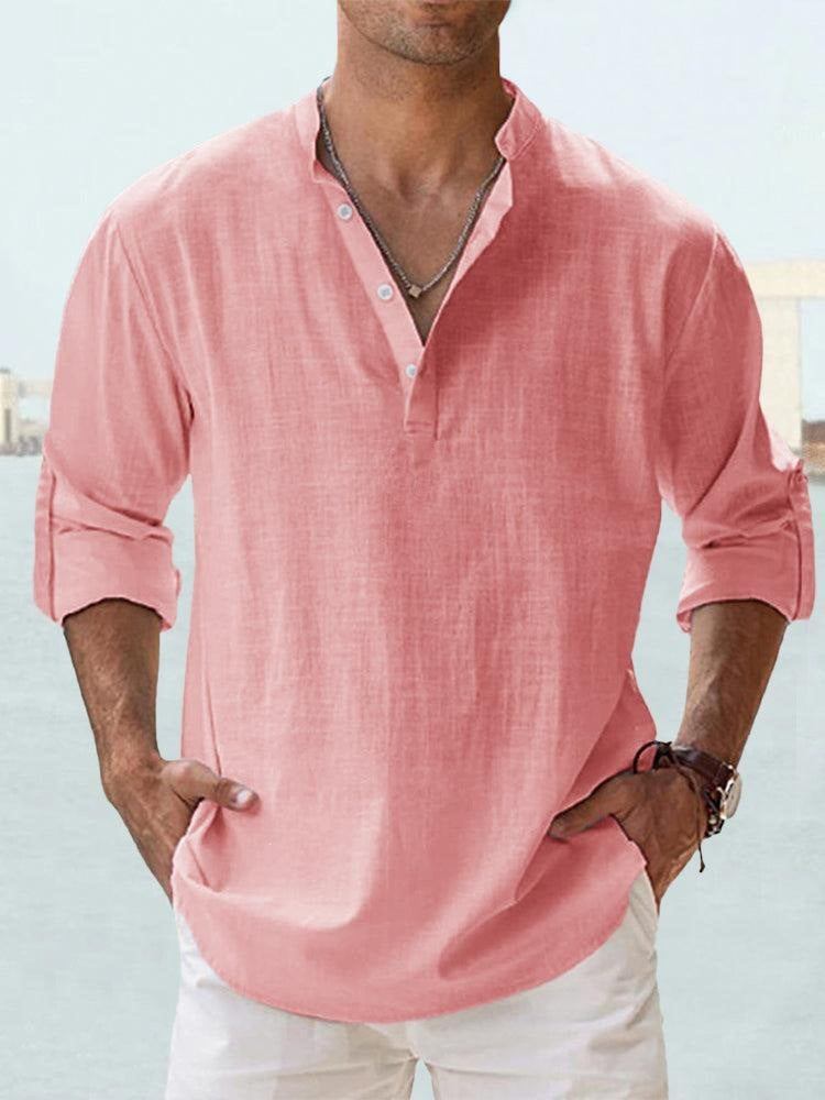 Flax collar long-sleeved T-shirt