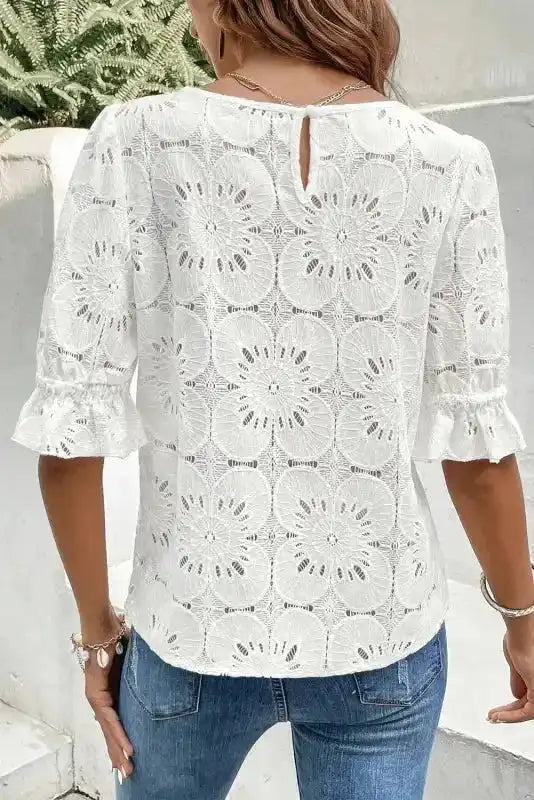 White Flower Eyelet Jacquard Top